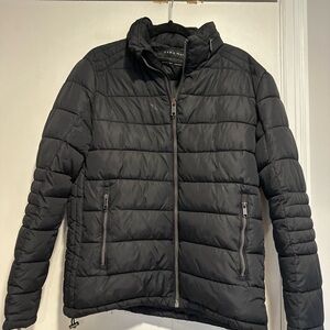 ZARA MAN Sz: L Black Puffer Jacket. Winter Coat. Full Zip. Hidden Hood.